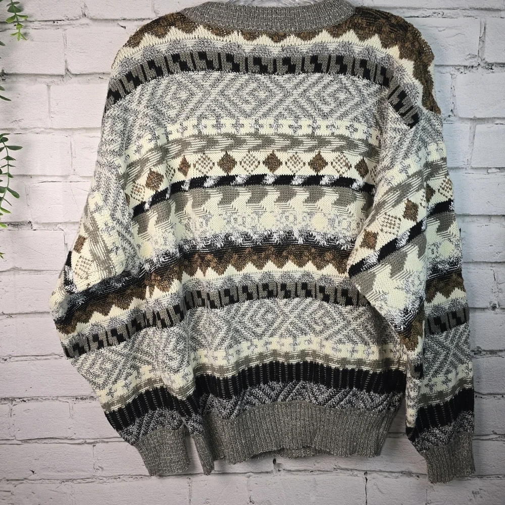 VINTAGE EXPRESSIONS INTERNATIONAL CARDIGAN SWEATER STRIPED GRANDPA MENS SIZE MED - Picture 8 of 10